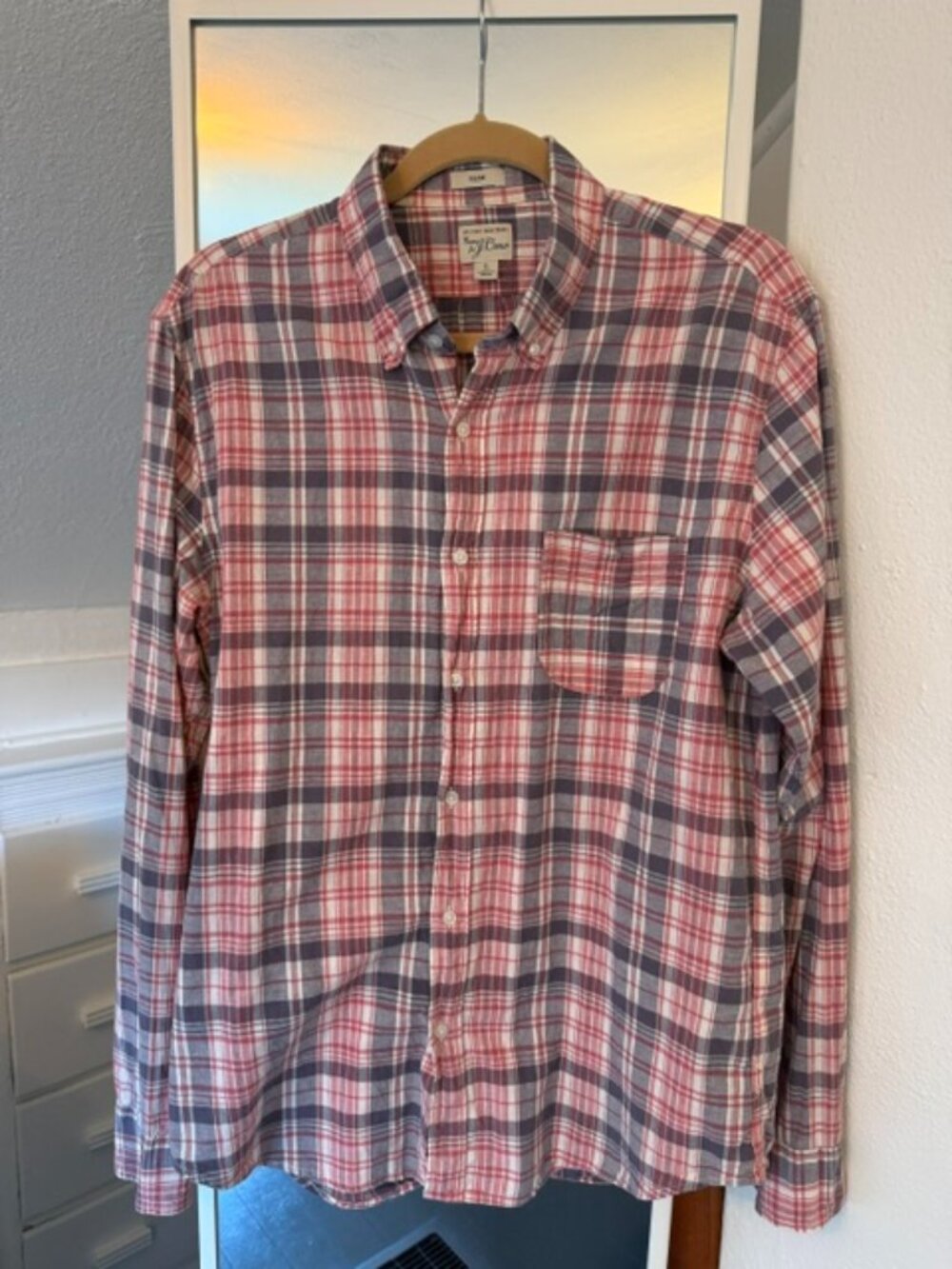 J. Crew Indian Madras Button Down, Slim Fit, Large